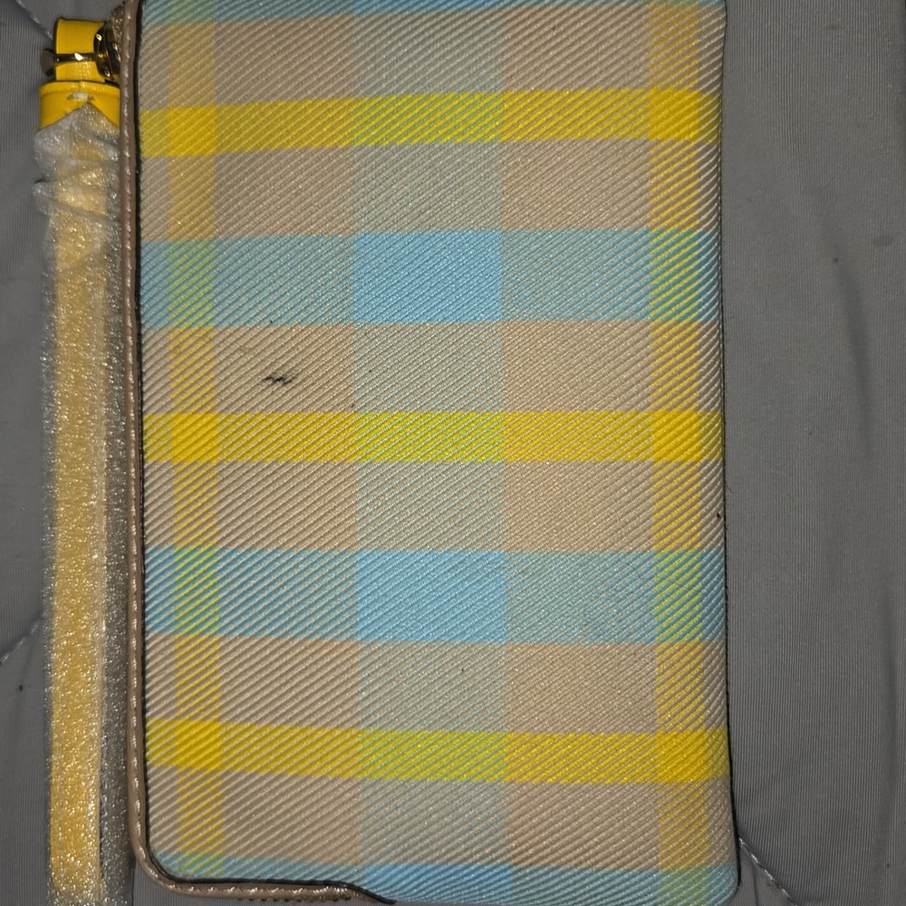 Coach Women's Corner Zip Wristlet with Plaid Print in the Bright Maize - Picture 2 of 6